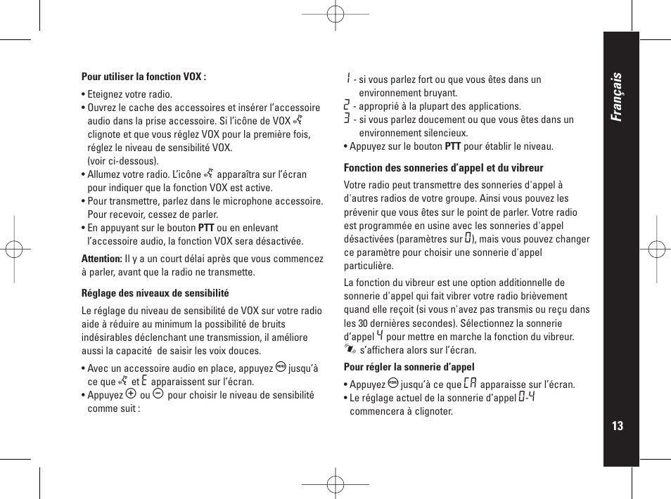 Français | Motorola PMR446 User Manual | Page 35 / 134