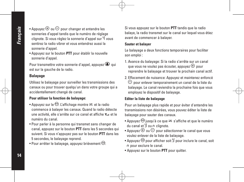 Français | Motorola PMR446 User Manual | Page 36 / 134