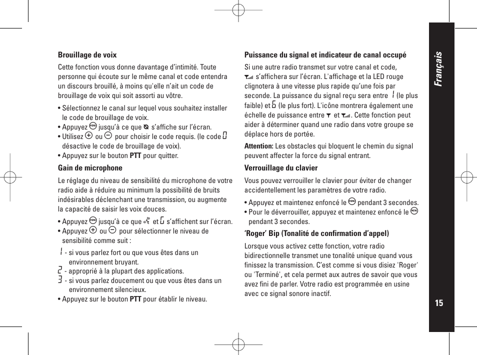 Français | Motorola PMR446 User Manual | Page 37 / 134