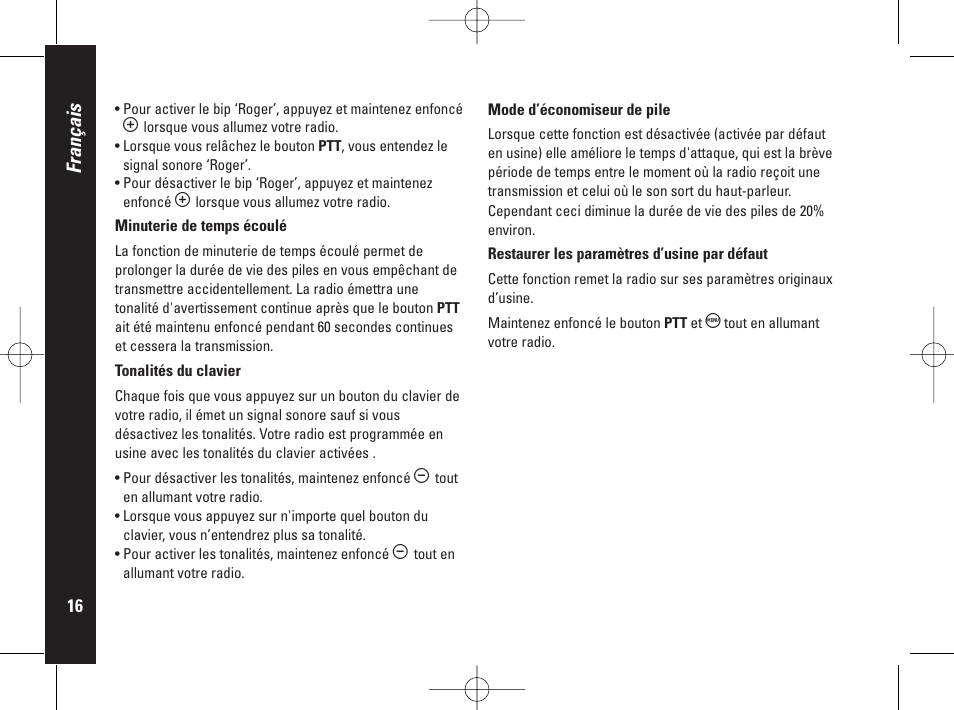 Français | Motorola PMR446 User Manual | Page 38 / 134