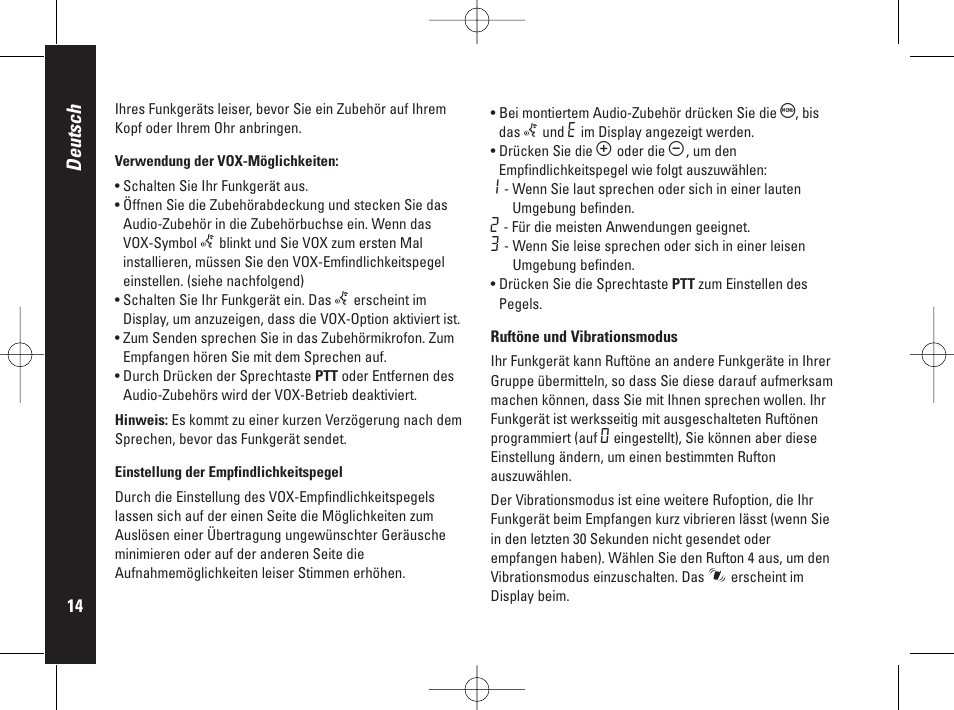 Deutsch | Motorola PMR446 User Manual | Page 58 / 134