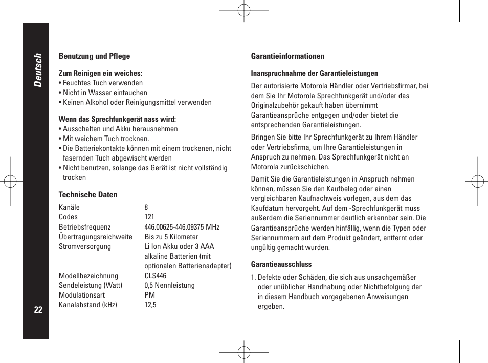 Deutsch | Motorola PMR446 User Manual | Page 66 / 134