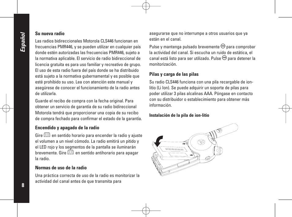 Español | Motorola PMR446 User Manual | Page 76 / 134