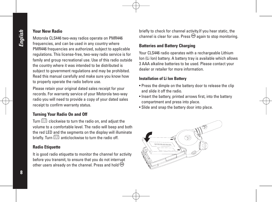 English | Motorola PMR446 User Manual | Page 8 / 134