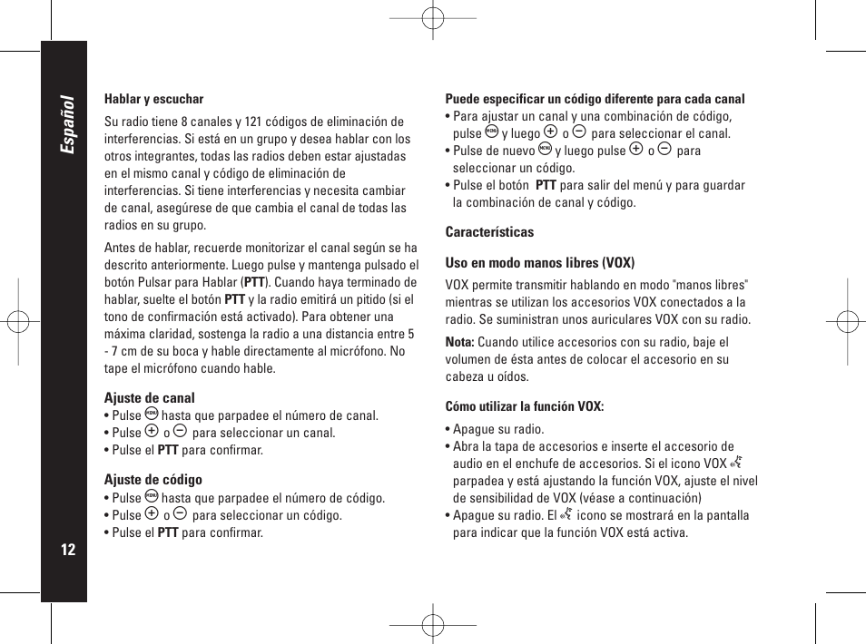 Español | Motorola PMR446 User Manual | Page 80 / 134
