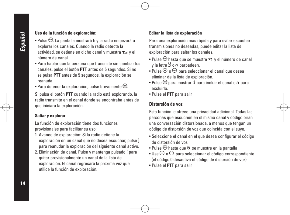 Español | Motorola PMR446 User Manual | Page 82 / 134