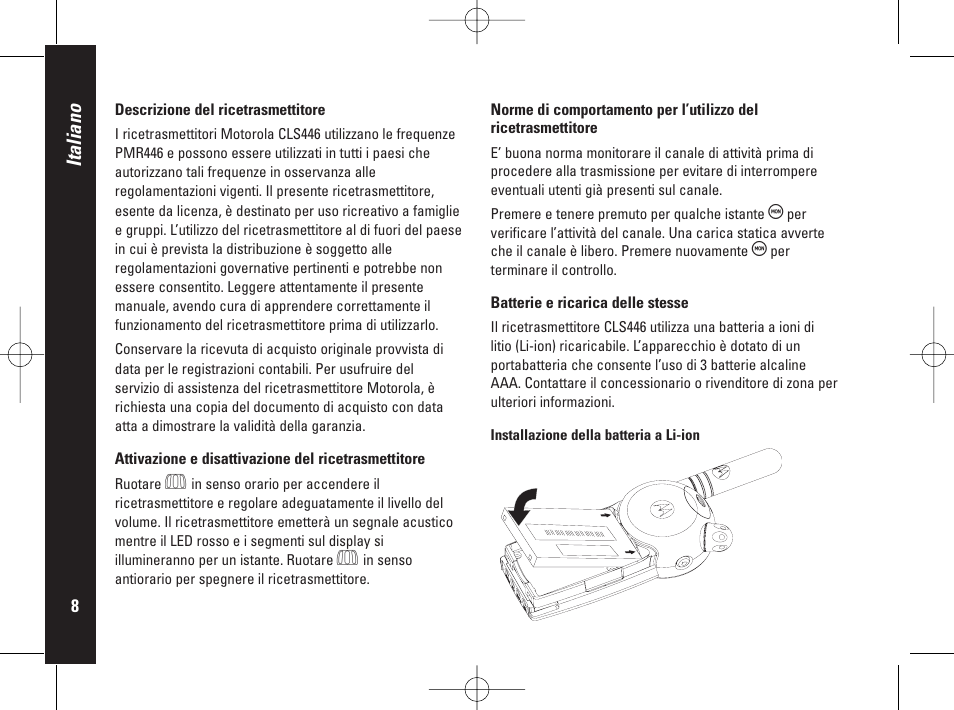 Italiano | Motorola PMR446 User Manual | Page 98 / 134