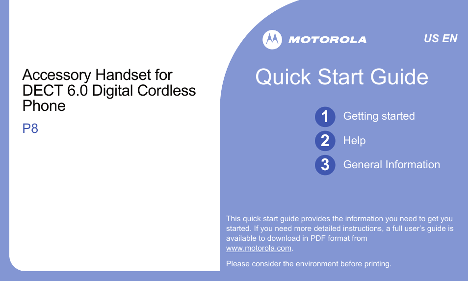 Motorola DECT 6.0 P8 User Manual | 6 pages