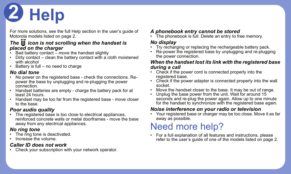 Help, Need more help | Motorola DECT 6.0 P8 User Manual | Page 5 / 6