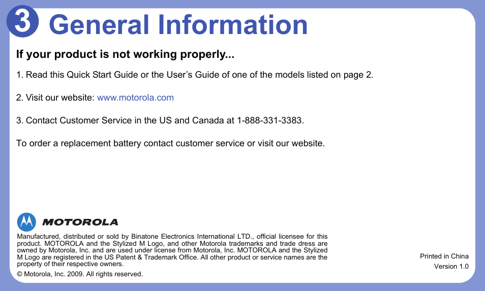 General information | Motorola DECT 6.0 P8 User Manual | Page 6 / 6