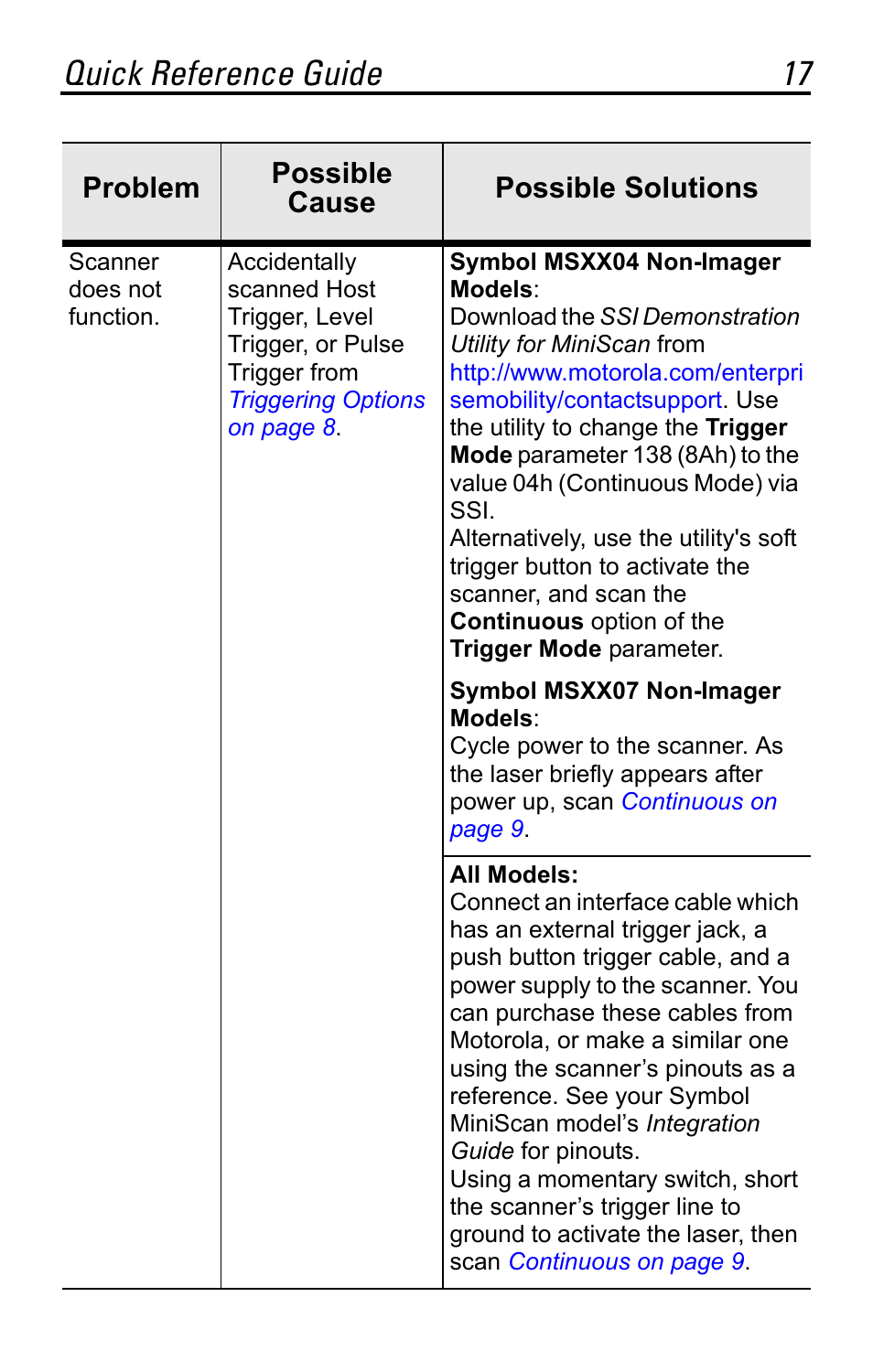 Quick reference guide 17 | Motorola SYMBOL MS120XWA User Manual | Page 17 / 24