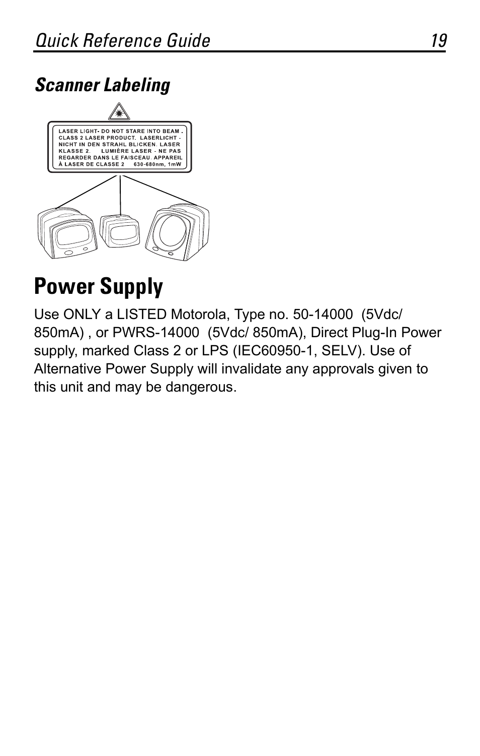 Power supply | Motorola SYMBOL MS120XWA User Manual | Page 19 / 24