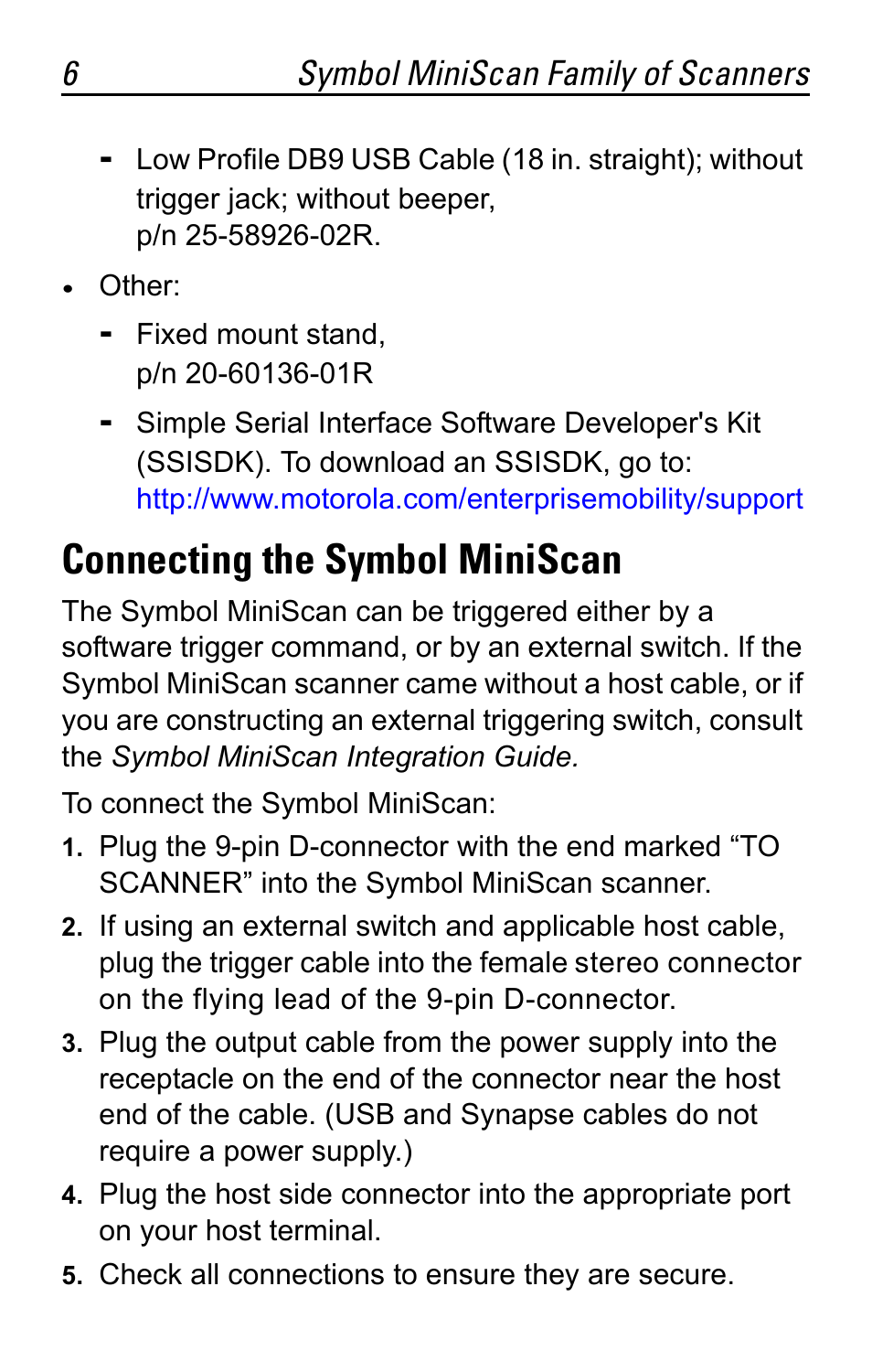 Connecting the symbol miniscan | Motorola SYMBOL MS120XWA User Manual | Page 6 / 24