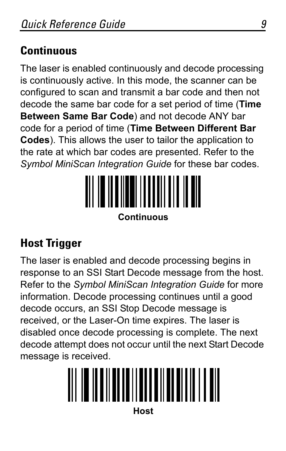 Continuous, Host trigger | Motorola SYMBOL MS120XWA User Manual | Page 9 / 24