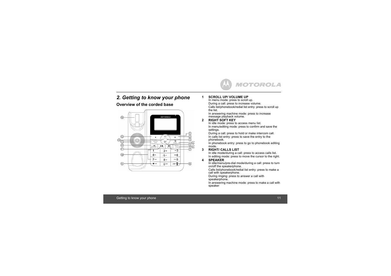 Getting to know your phone | Motorola L403C User Manual | Page 11 / 64