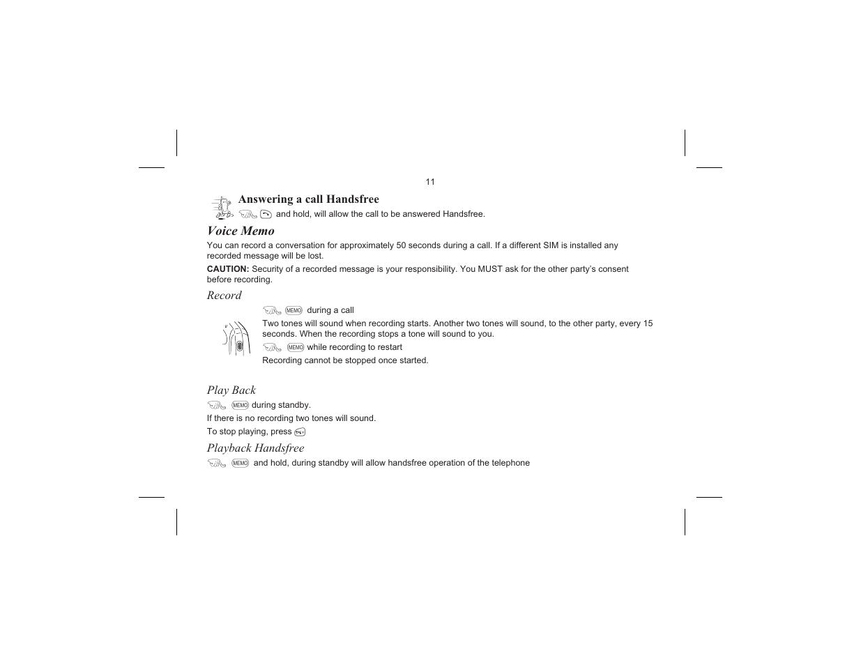 Voice memo | Motorola EB-GD70 User Manual | Page 14 / 40