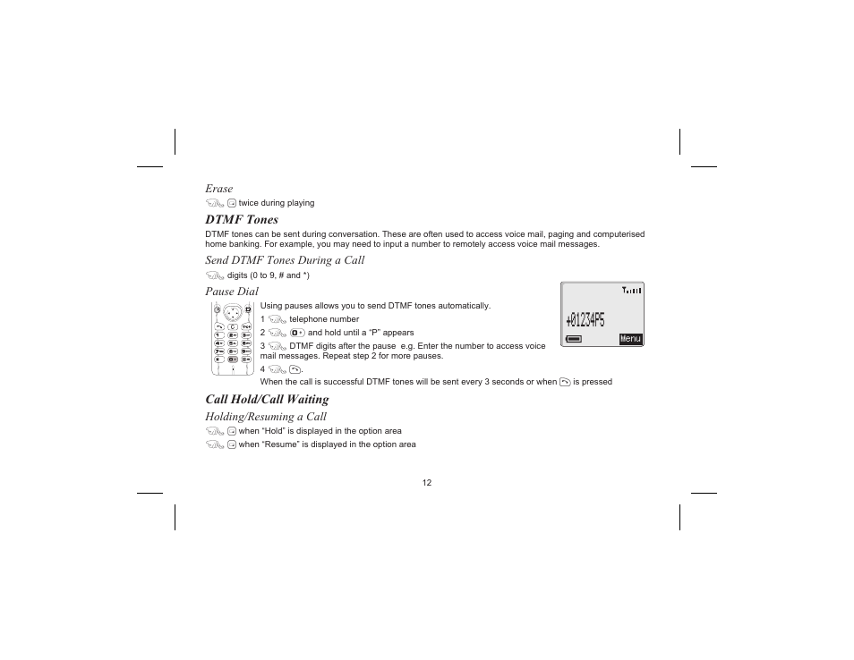 Dtmf tones, Callhold/callwaiting, Dtmf tones, call hold/call waiting | Call hold/call waiting | Motorola EB-GD70 User Manual | Page 15 / 40