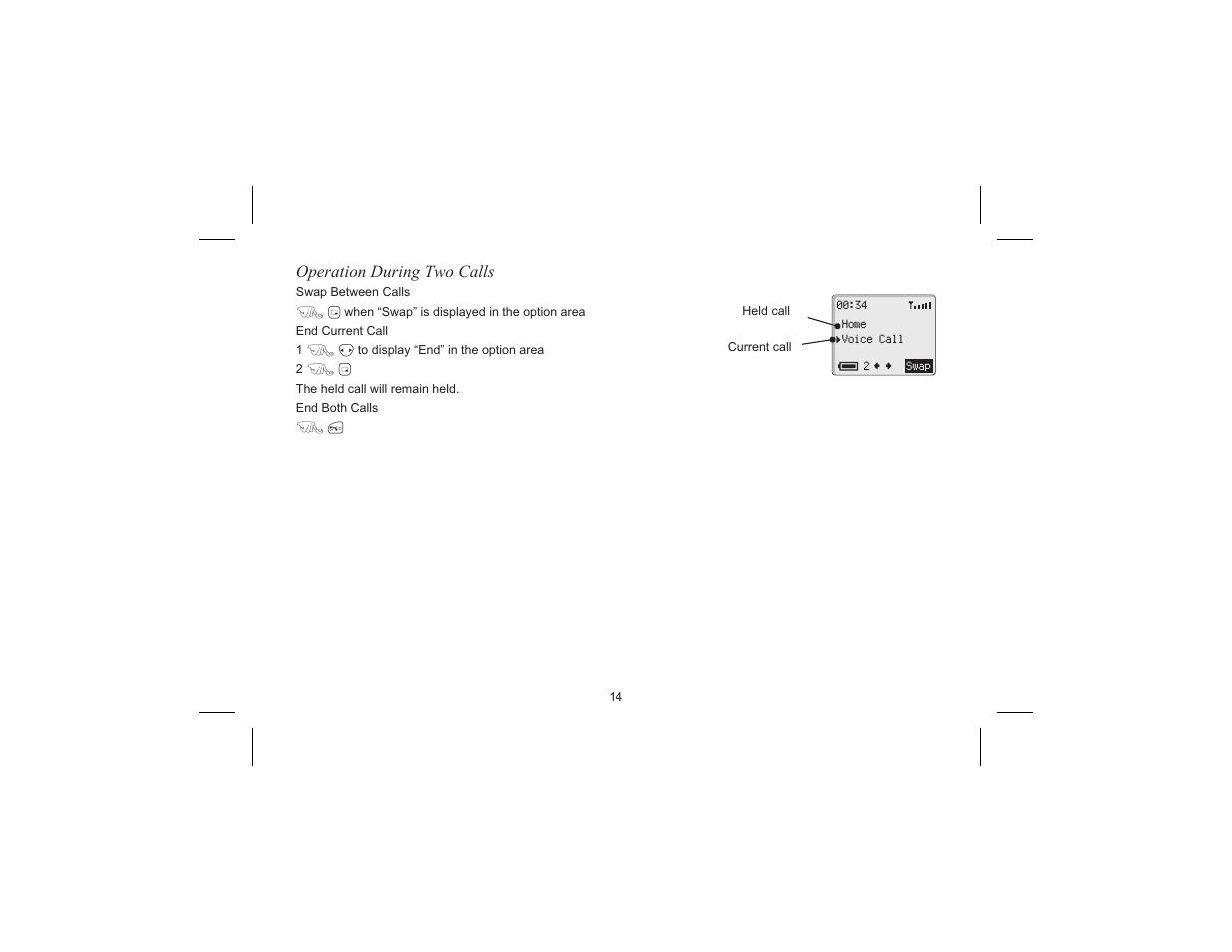 Operation during two calls | Motorola EB-GD70 User Manual | Page 17 / 40