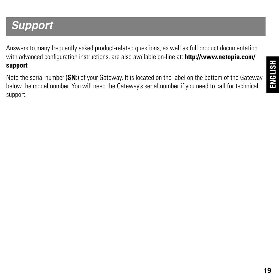 Support | Motorola NETOPIA 2247/57-62 User Manual | Page 19 / 22
