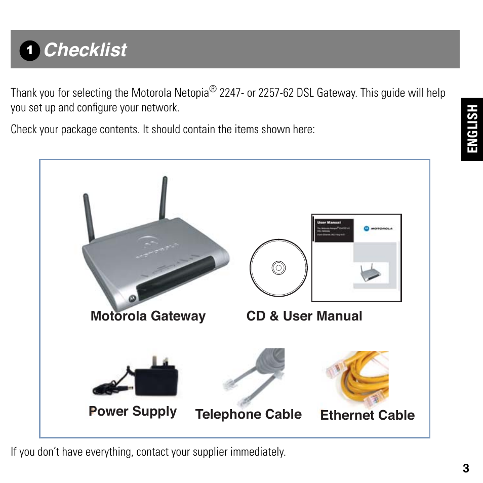 Checklist | Motorola NETOPIA 2247/57-62 User Manual | Page 3 / 22
