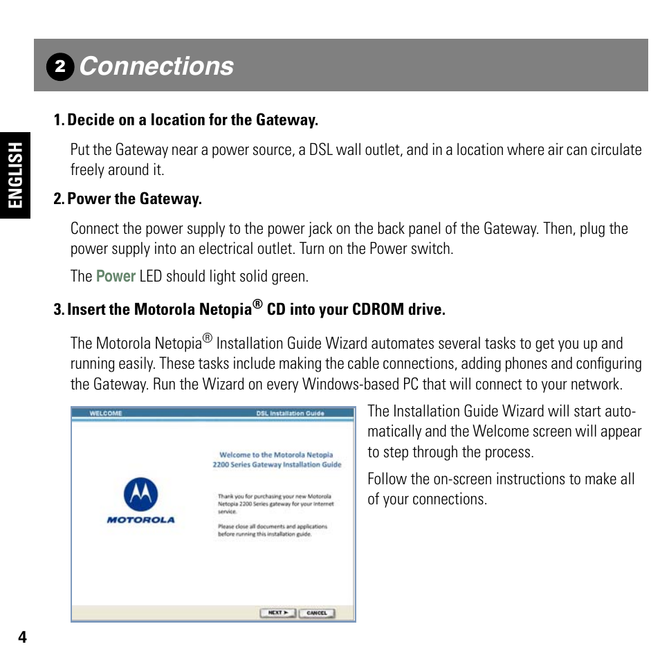 Connections | Motorola NETOPIA 2247/57-62 User Manual | Page 4 / 22