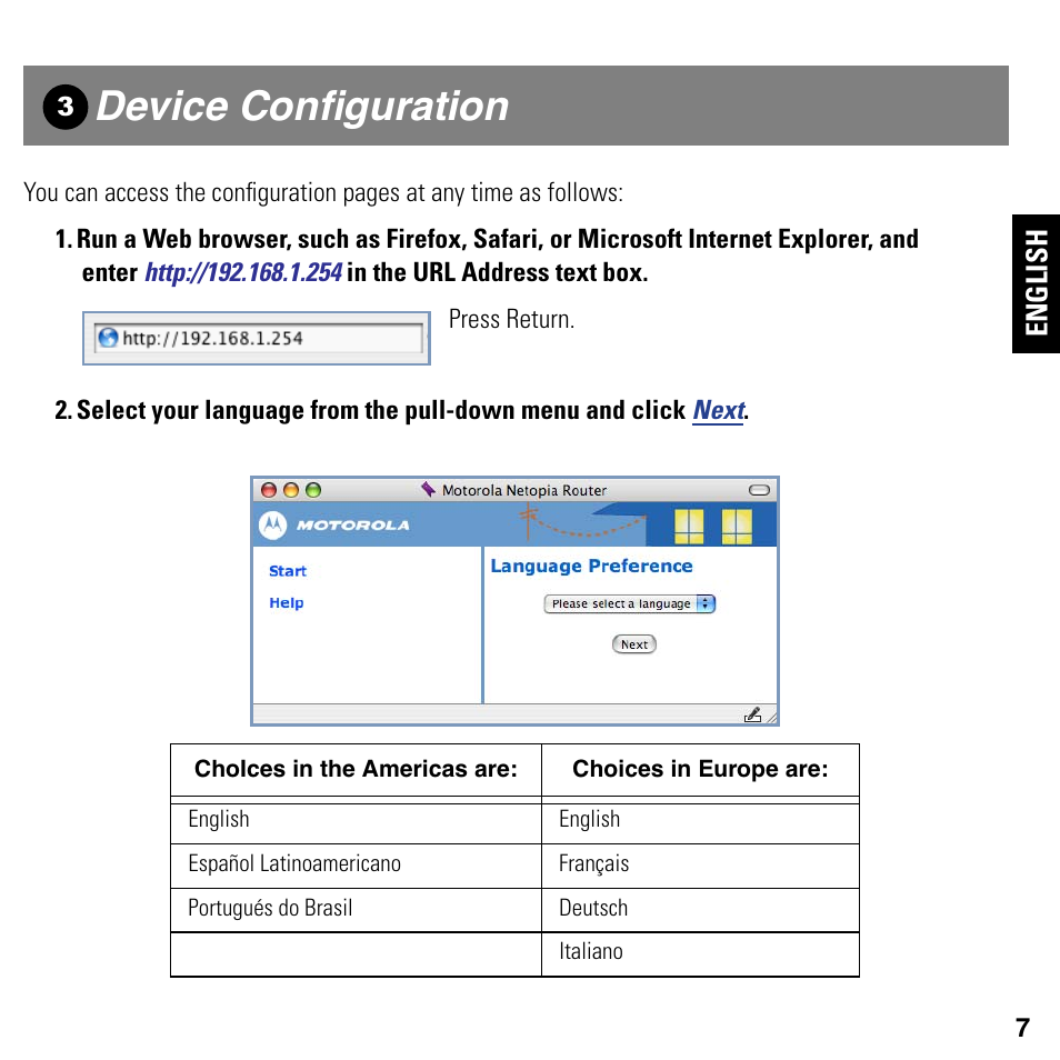 Device configuration, Device conﬁguration | Motorola NETOPIA 2247/57-62 User Manual | Page 7 / 22