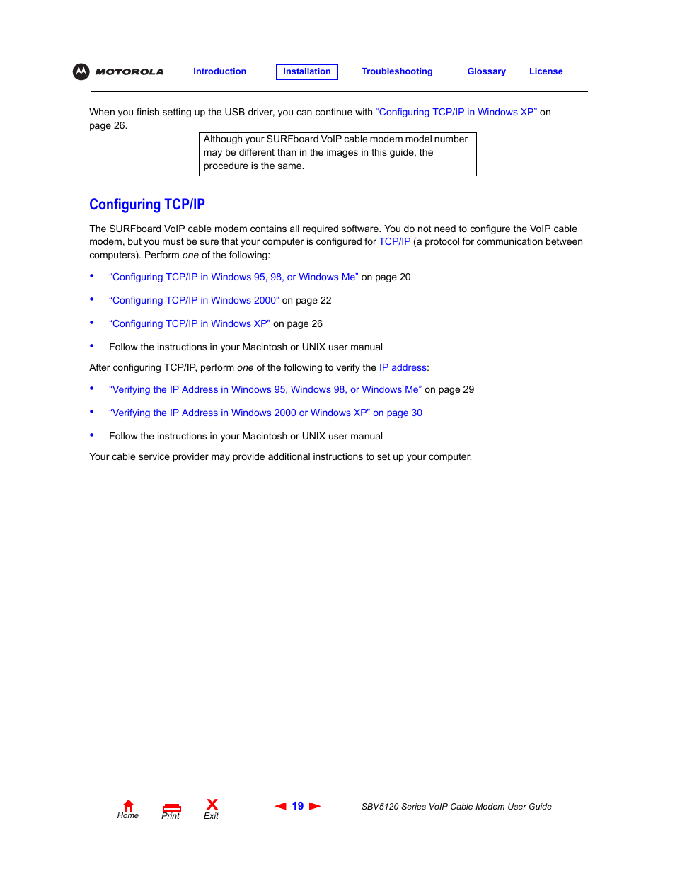 Configuring tcp/ip | Motorola SBV5120 User Manual | Page 24 / 57
