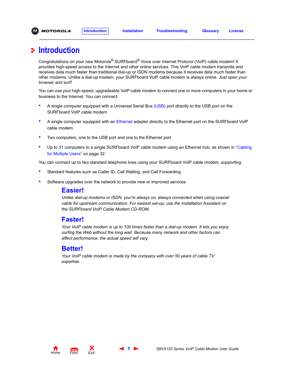 Introduction, Easier, Faster | Better | Motorola SBV5120 User Manual | Page 6 / 57