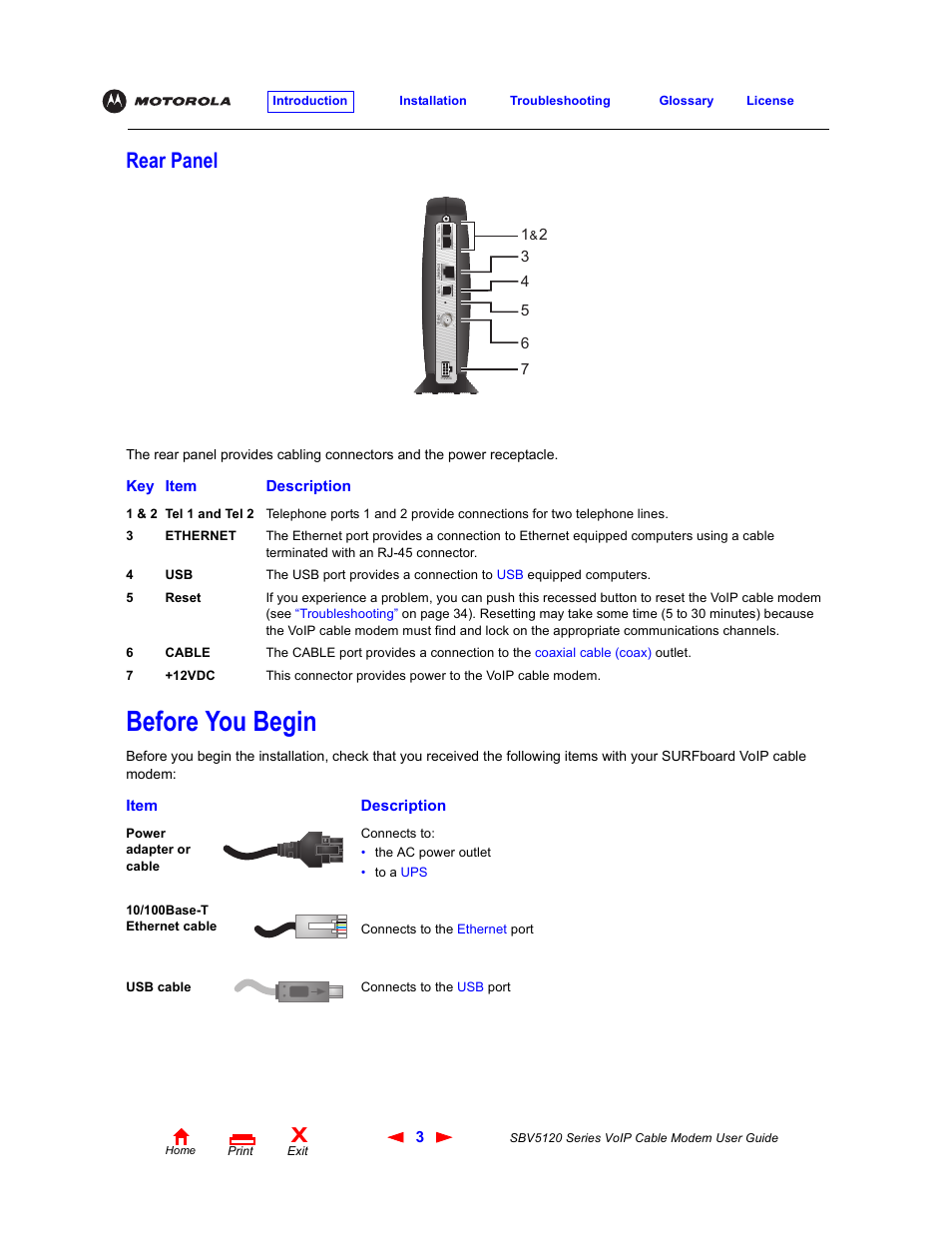 Rear panel, Before you begin | Motorola SBV5120 User Manual | Page 8 / 57