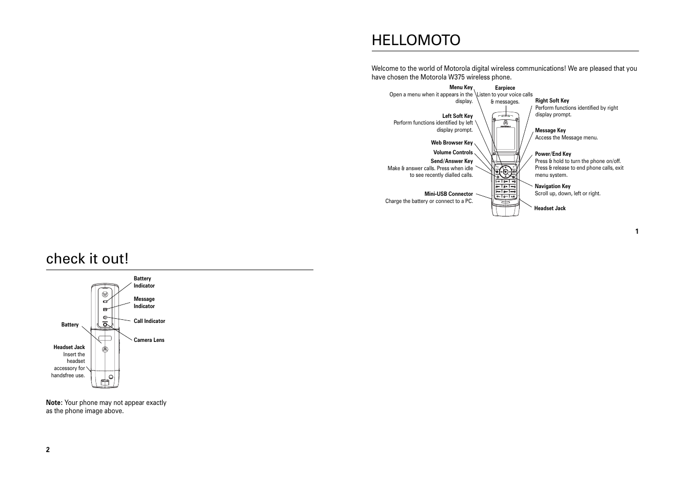 Motorola HELLOMOTO W375 User Manual | 28 pages