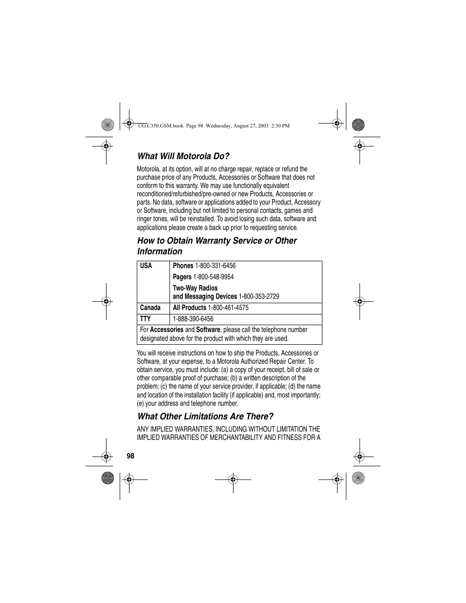 Motorola C256 User Manual | Page 100 / 120