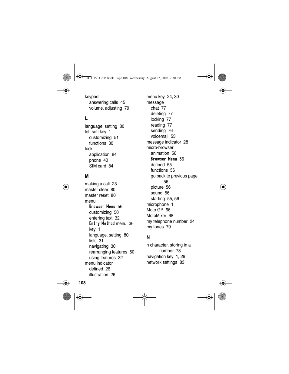 Motorola C256 User Manual | Page 110 / 120