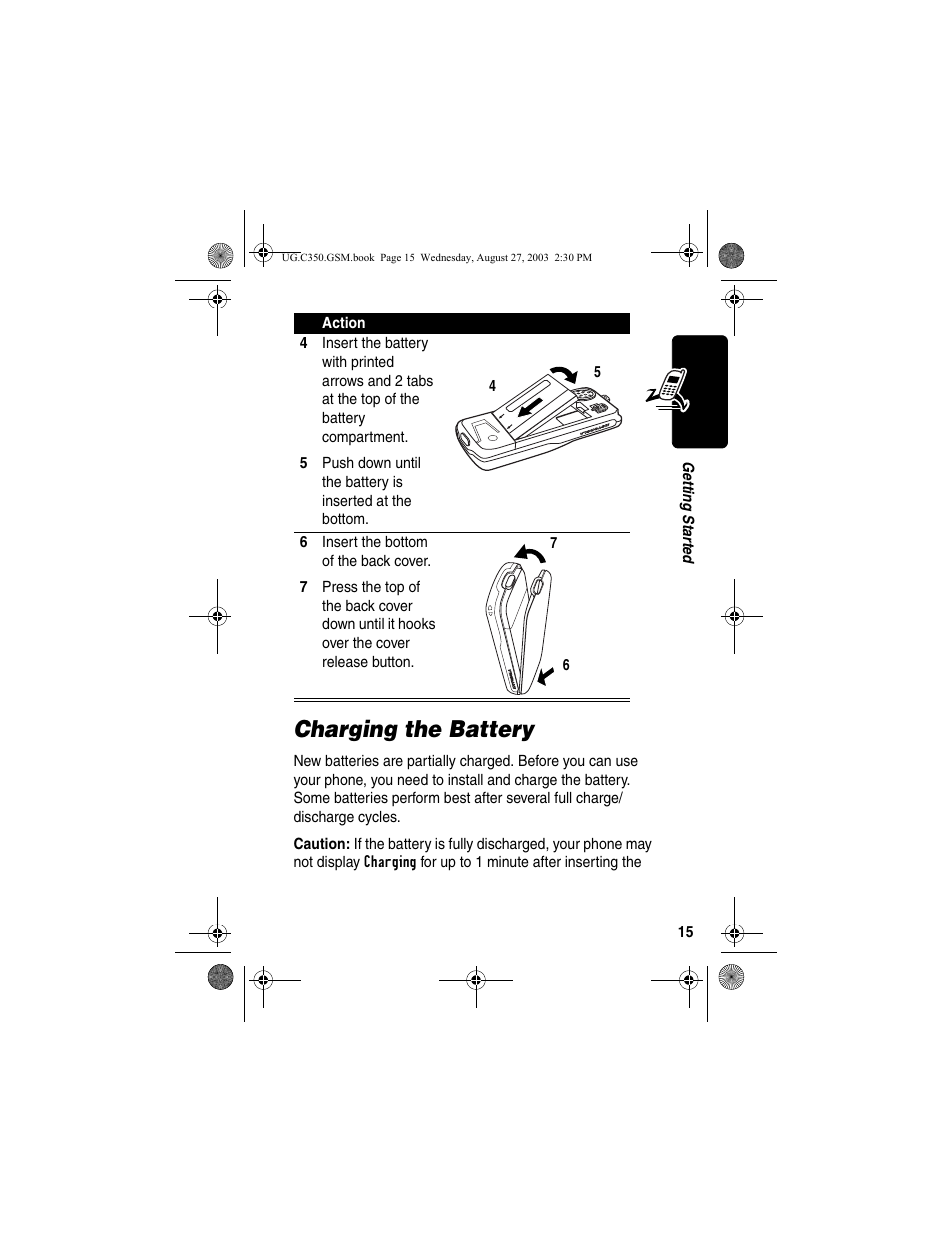 Charging the battery | Motorola C256 User Manual | Page 17 / 120