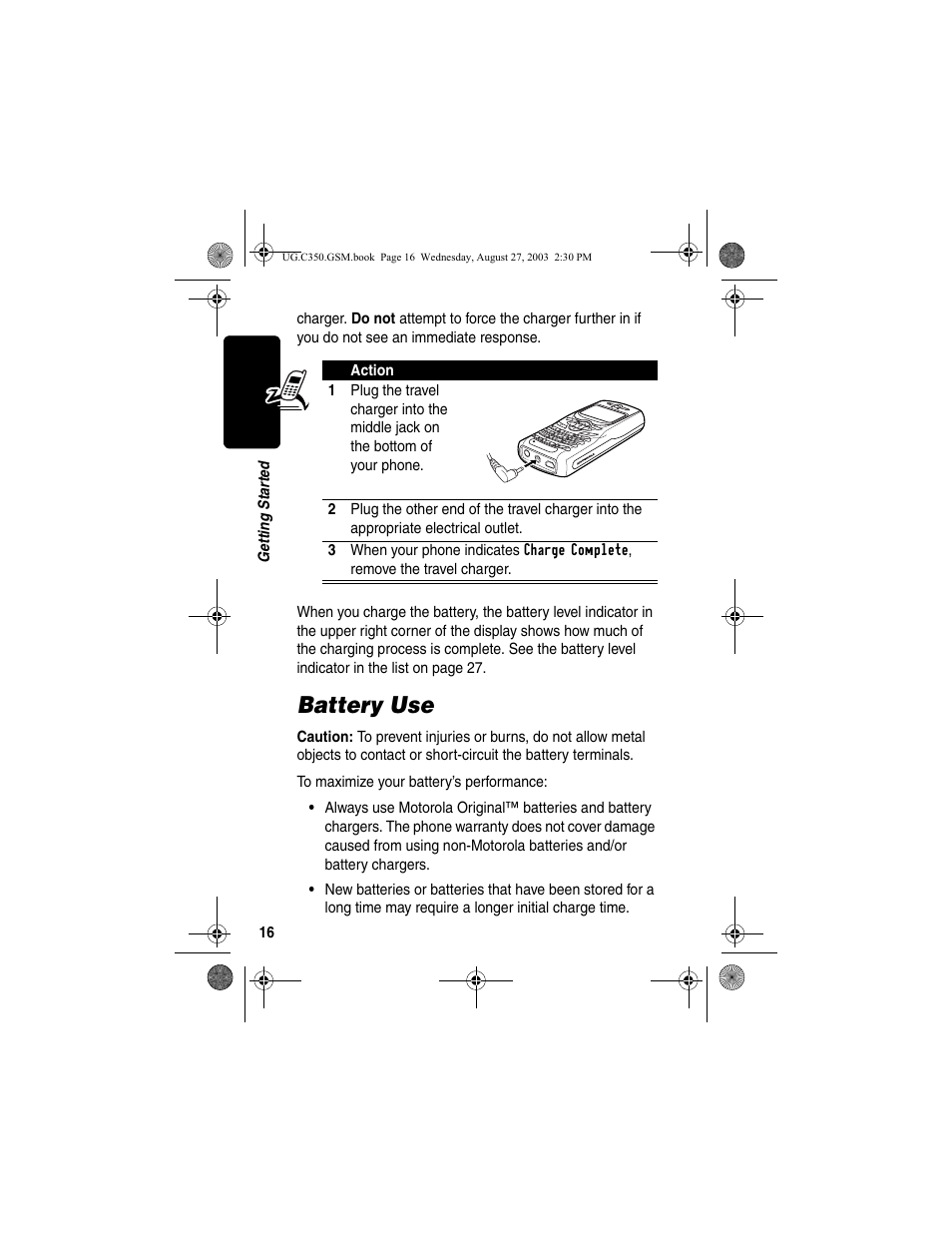 Battery use | Motorola C256 User Manual | Page 18 / 120