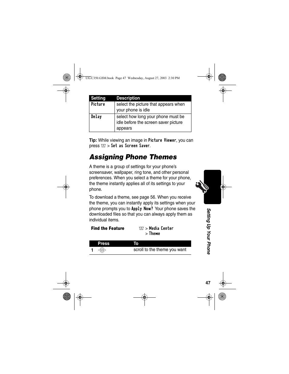 Assigning phone themes | Motorola C256 User Manual | Page 49 / 120