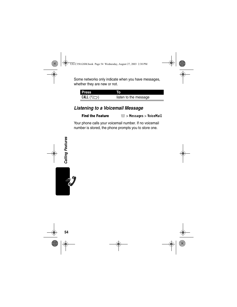 Listening to a voicemail message | Motorola C256 User Manual | Page 56 / 120