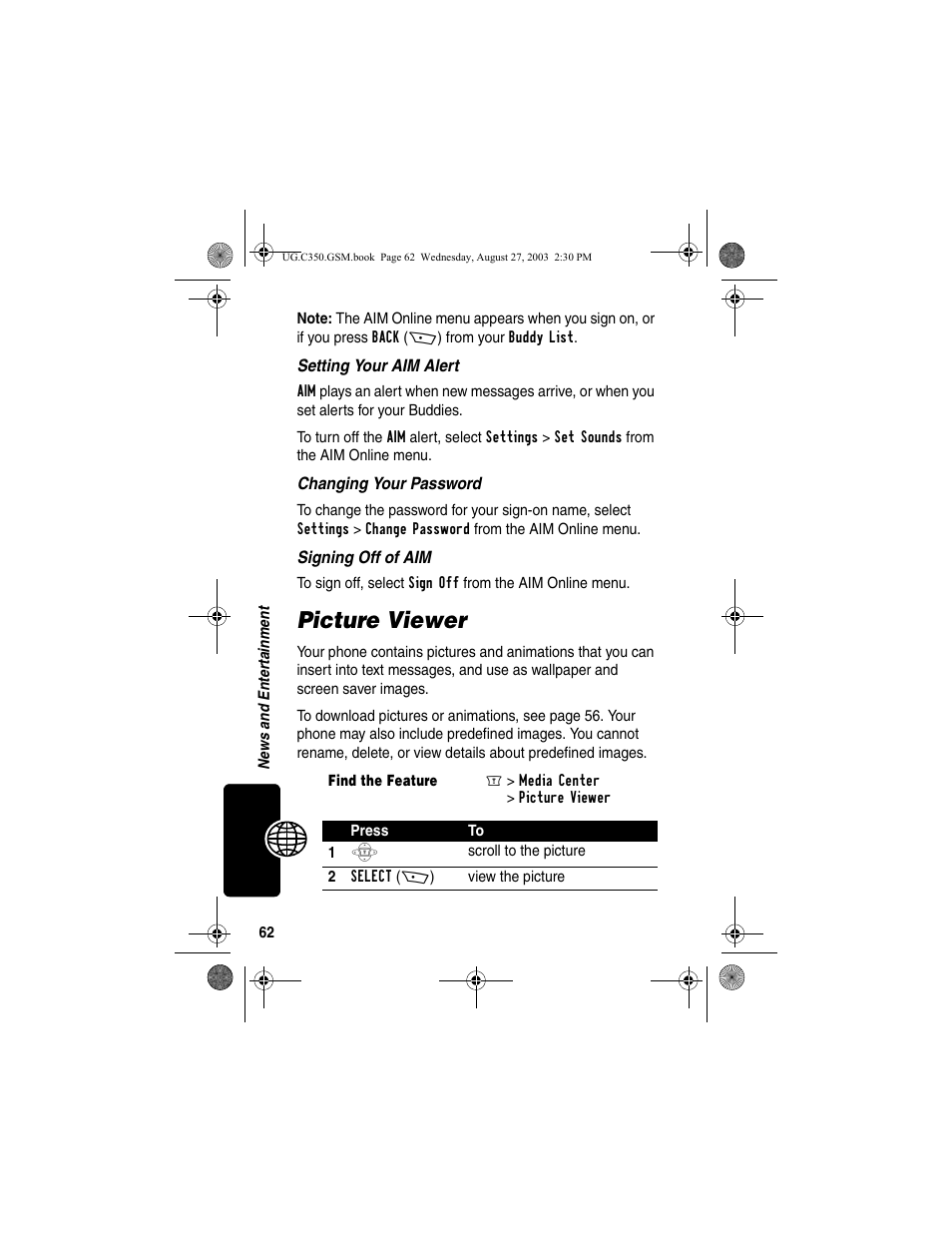 Picture viewer | Motorola C256 User Manual | Page 64 / 120