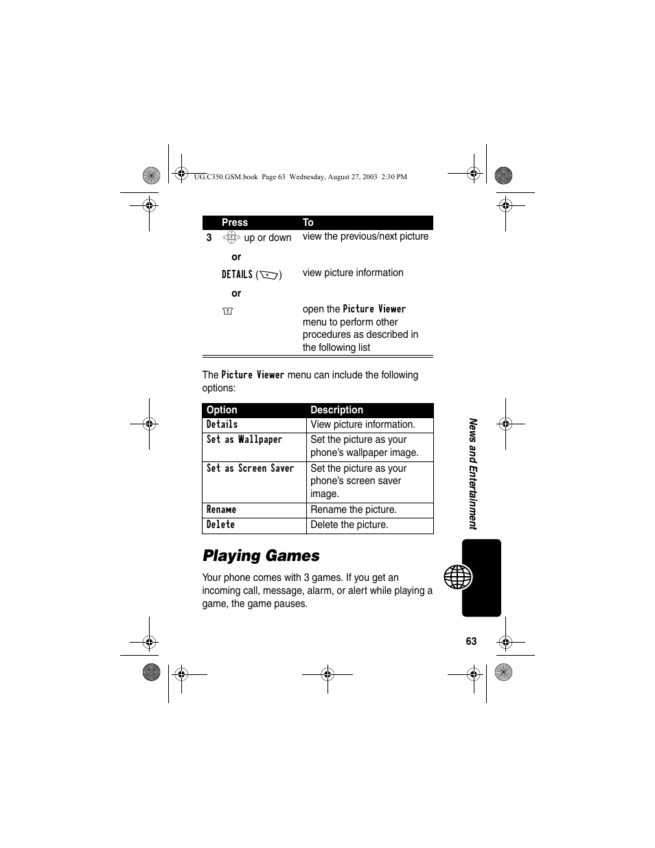 Playing games | Motorola C256 User Manual | Page 65 / 120