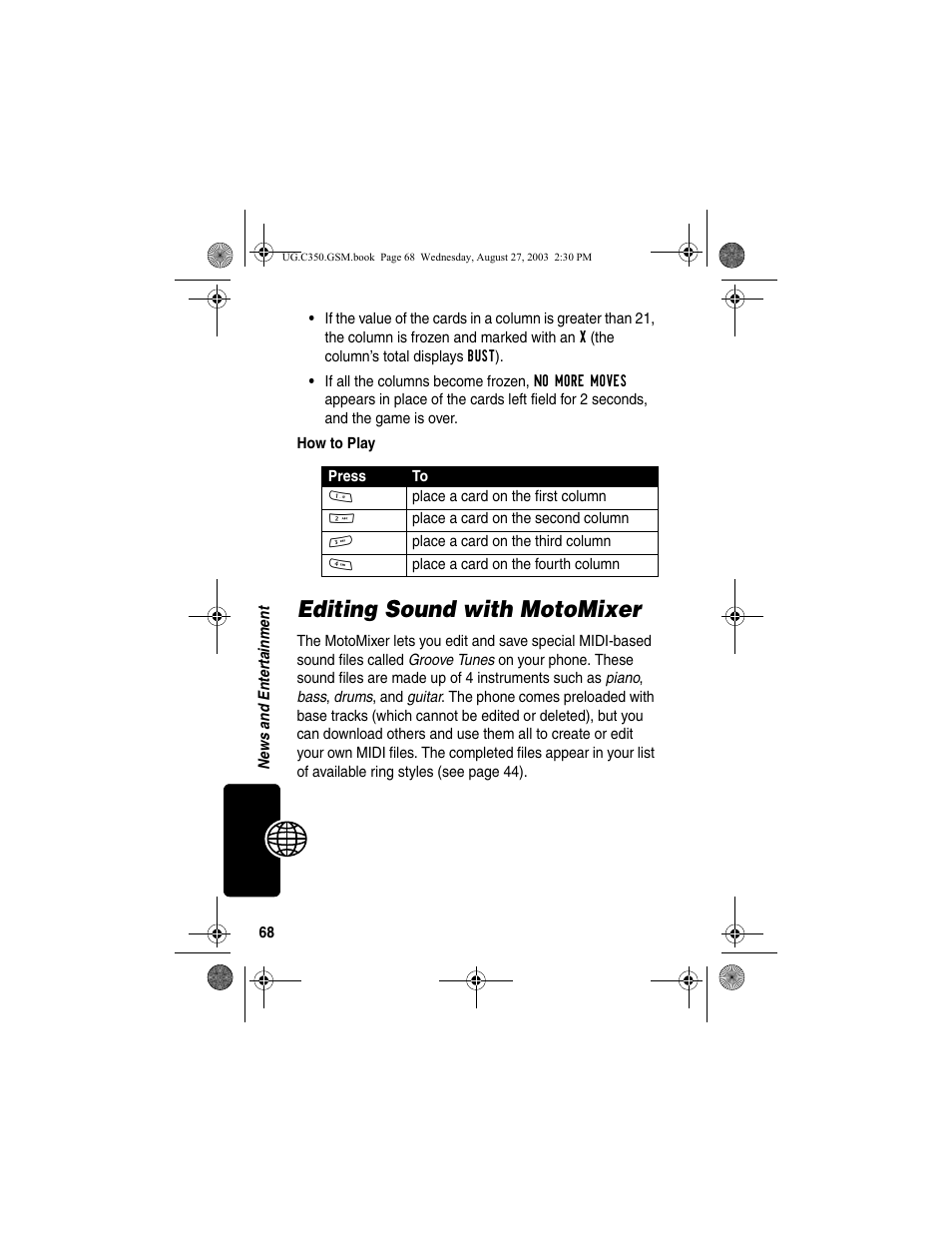 Editing sound with motomixer | Motorola C256 User Manual | Page 70 / 120