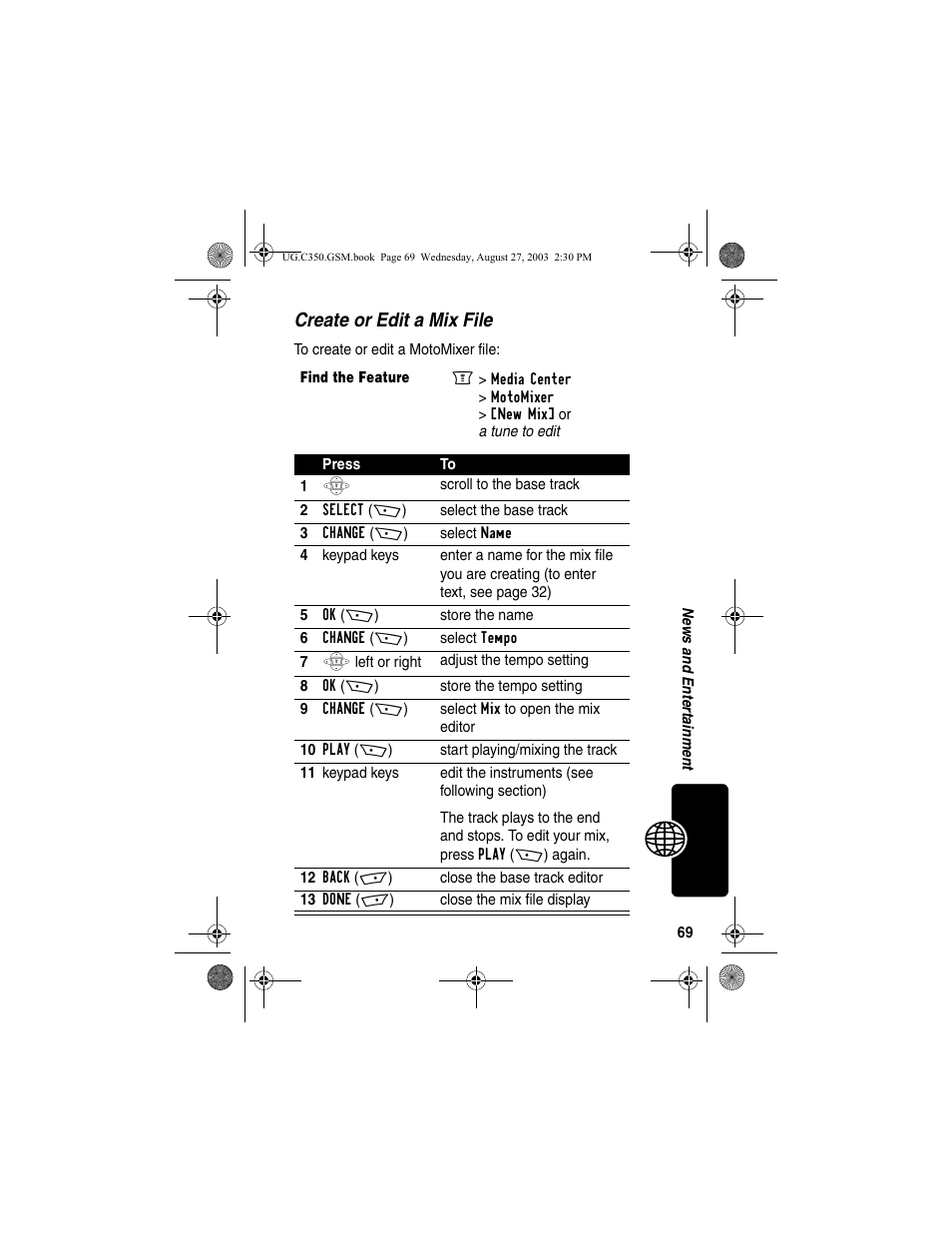 Create or edit a mix file | Motorola C256 User Manual | Page 71 / 120