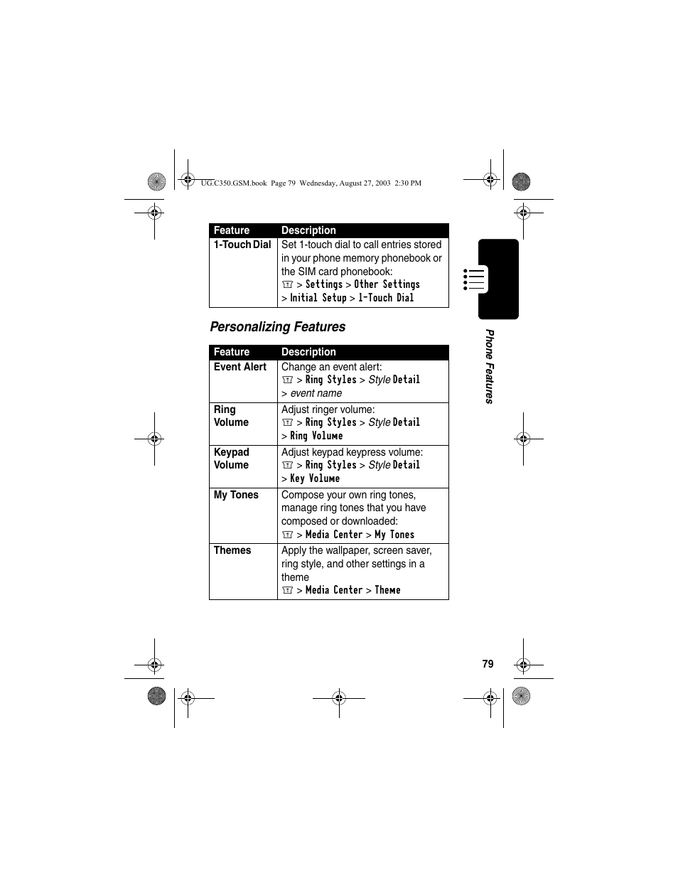 Personalizing features | Motorola C256 User Manual | Page 81 / 120