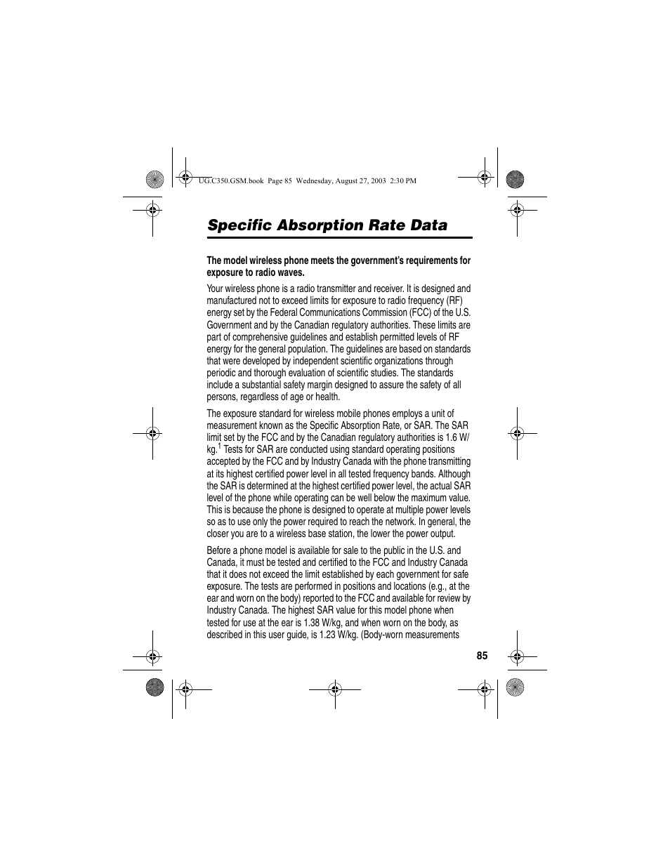 Specific absorption rate data | Motorola C256 User Manual | Page 87 / 120