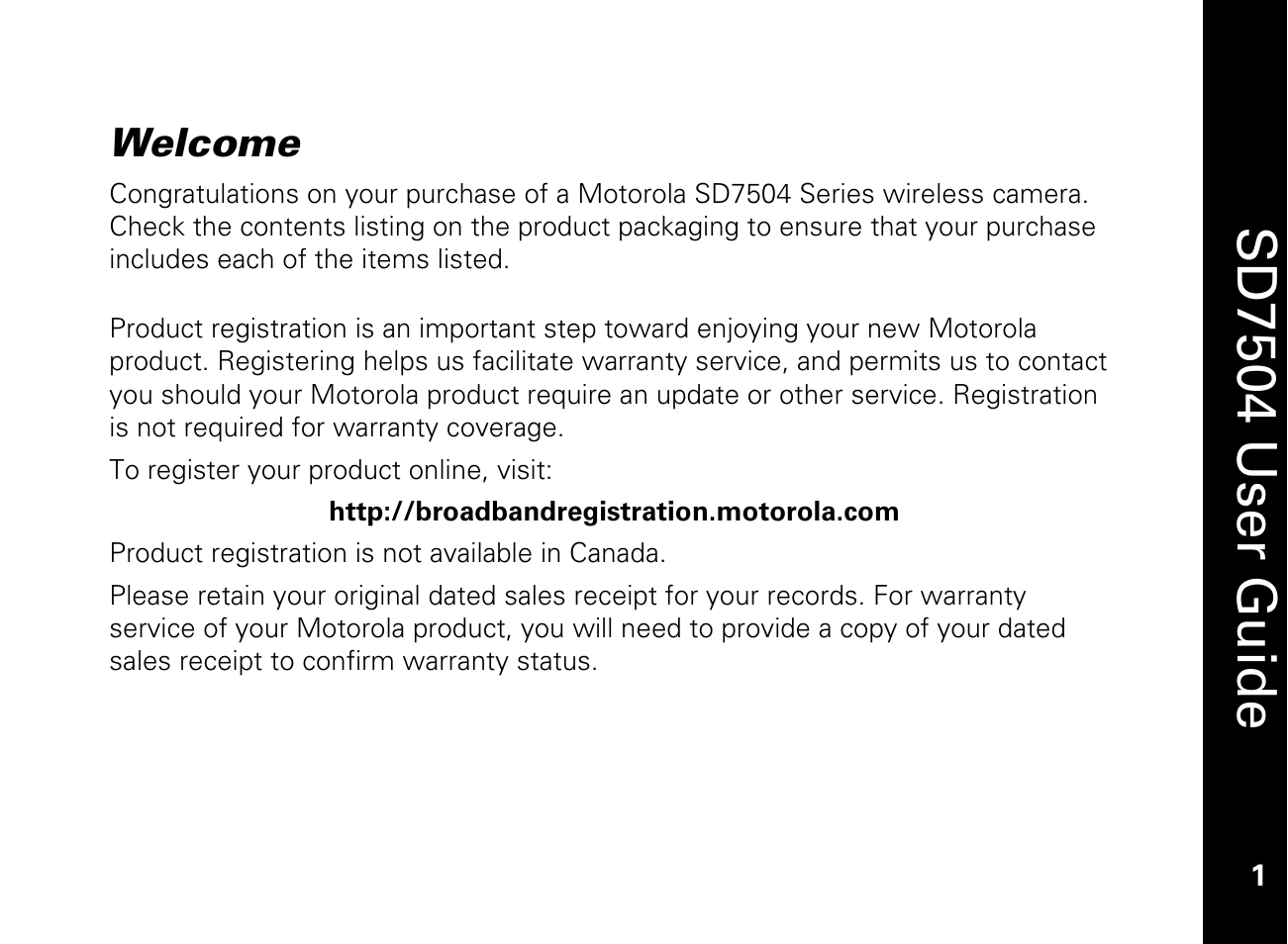 Welcome, Sd7504 u ser guide | Motorola SD7550 User Manual | Page 11 / 34