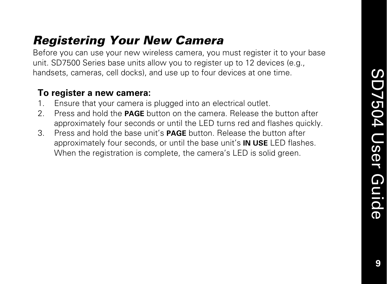 Registering your new camera, Sd7504 u ser guide | Motorola SD7550 User Manual | Page 19 / 34