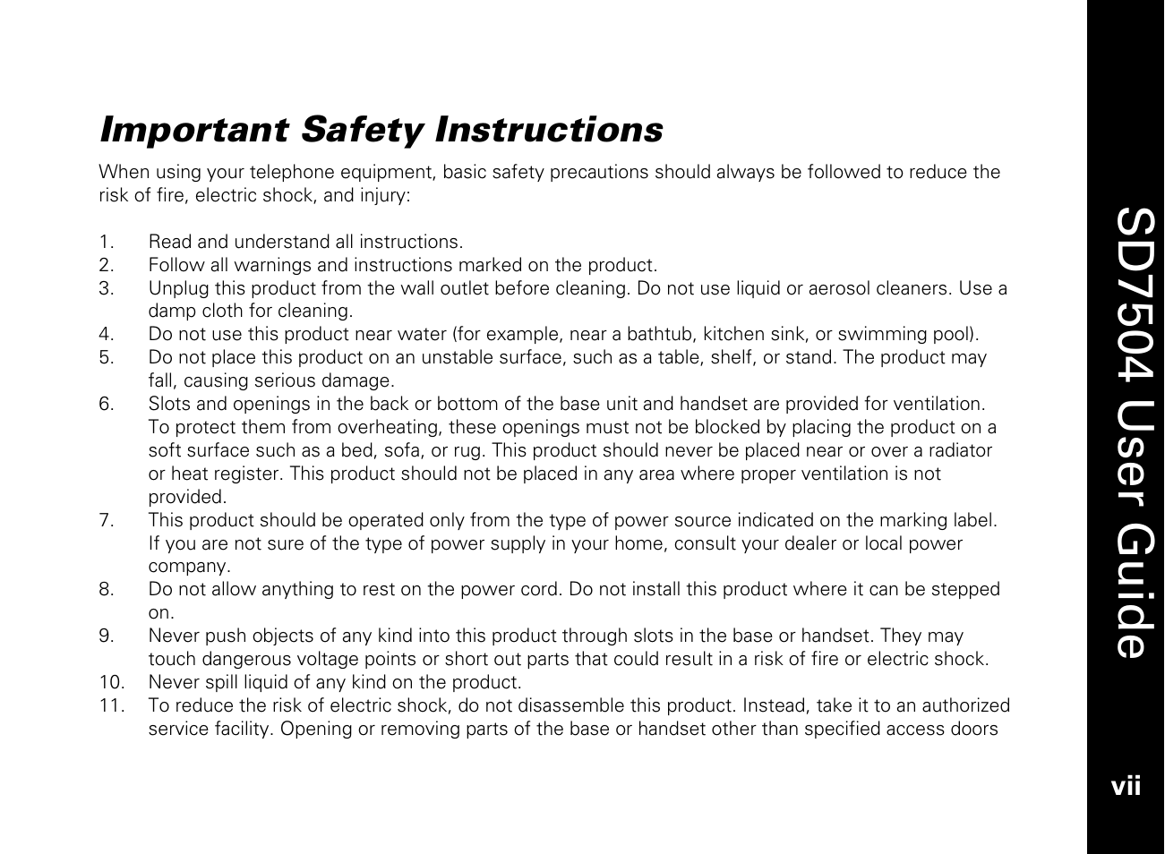 Important safety instructions, Sd7504 user guide | Motorola SD7550 User Manual | Page 9 / 34