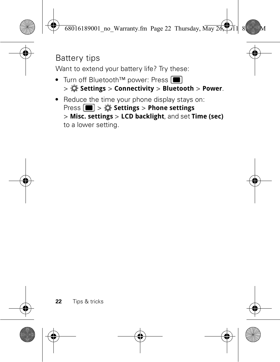 Battery tips | Motorola EX109 User Manual | Page 24 / 68