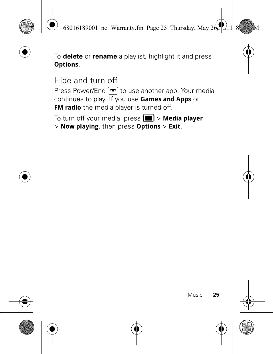 Hide and turn off | Motorola EX109 User Manual | Page 27 / 68
