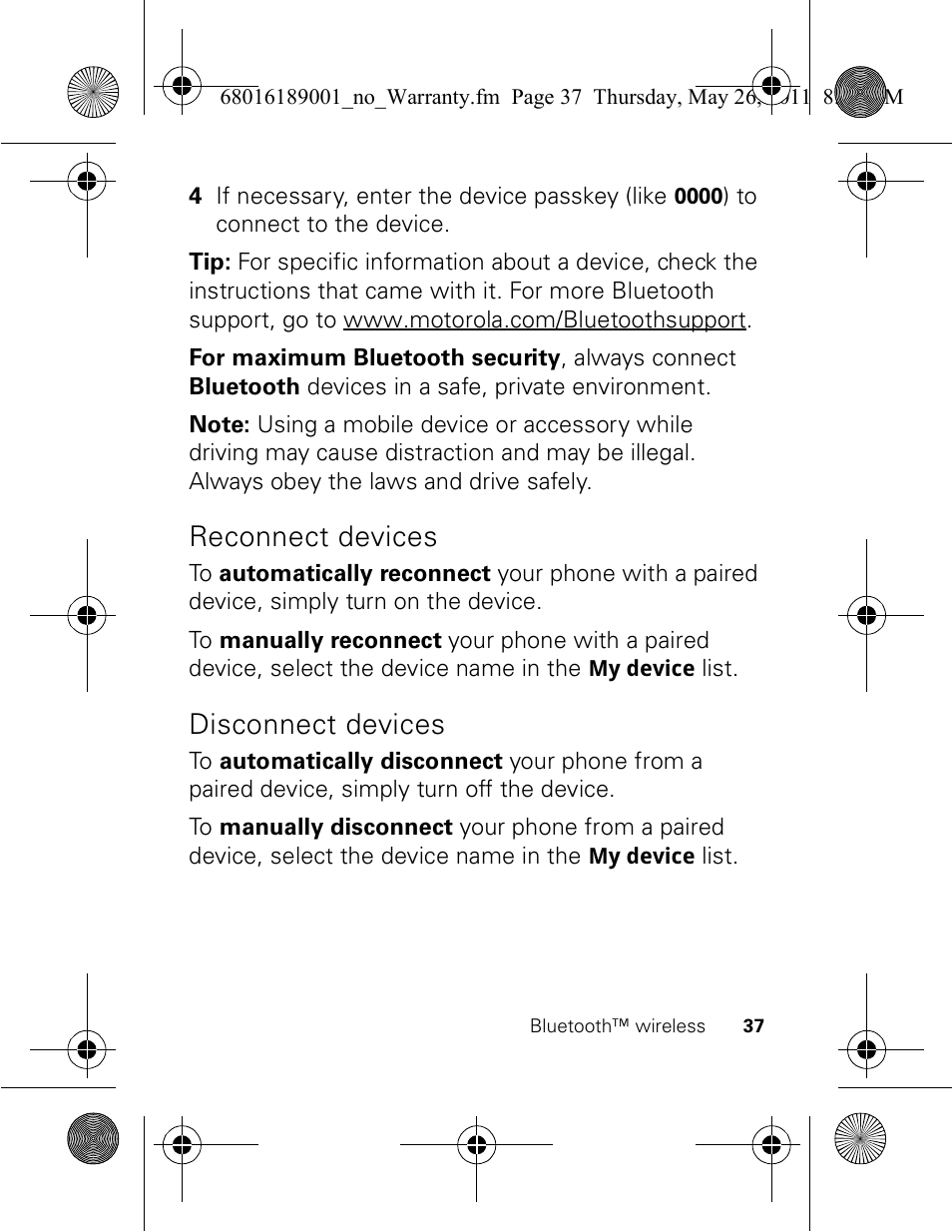 Reconnect devices, Disconnect devices | Motorola EX109 User Manual | Page 39 / 68