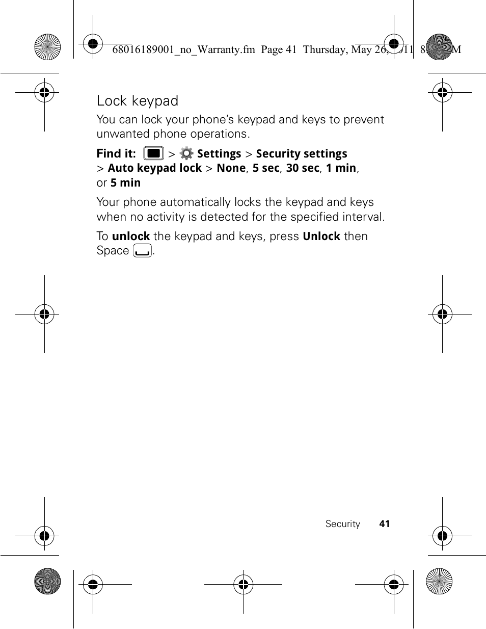 Lock keypad | Motorola EX109 User Manual | Page 43 / 68