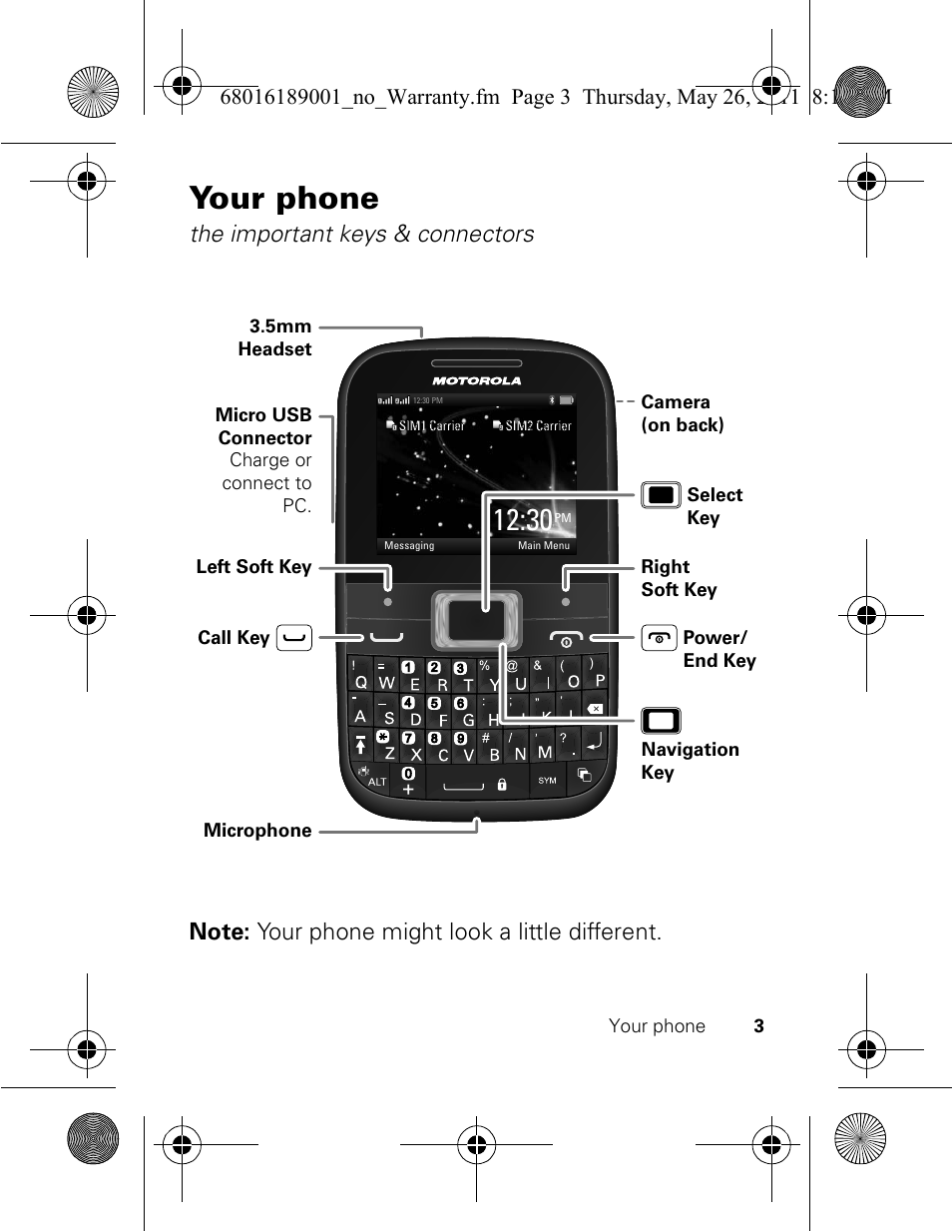 Your phone | Motorola EX109 User Manual | Page 5 / 68